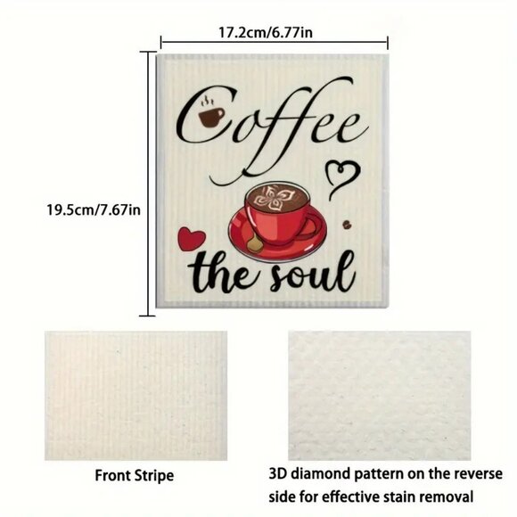 NEW Set of 5 Swedish Dishcloth - Coffee Lovers, Reusable Dishcloth, Sustainable - Picture 3 of 9